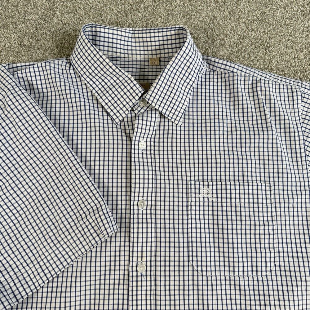 Burberry Brit Gingham Short Sleeve Button Up Shirt Mens White Blue Size XXL 2XL